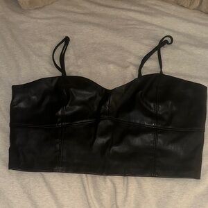 Black Leather Women's Bustier-Style Crop Top